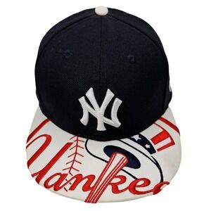New York Yankees New Era 59FIFTY Fitted Hat 7 1/2 Navy White Red Graphic Brim